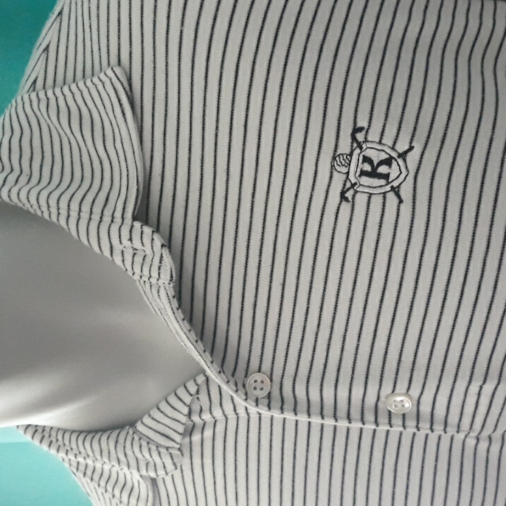 Iliac Golf mens black and white striped polo. Large